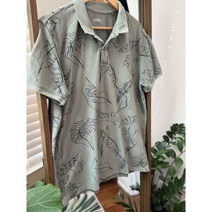 ASTRO Men's Gray Leaf Print Pima Cotton Polo Shirt Size L